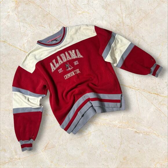 Alabama Crimson Tide Football Men's Jacket Large Red White Vintage Pullover V01 - Picture 1 of 3